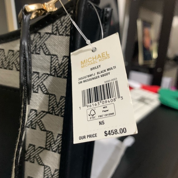 MICHAEL KORS BRILEY SMALL MESSENGER CROSSBODY BAG MK BLACK MULTI LOGO - Picture 4 of 8